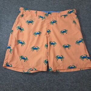 Bermuda Styles Mens Orange Blue Crab Print Shorts Size 42 Mesh Lined Coastal